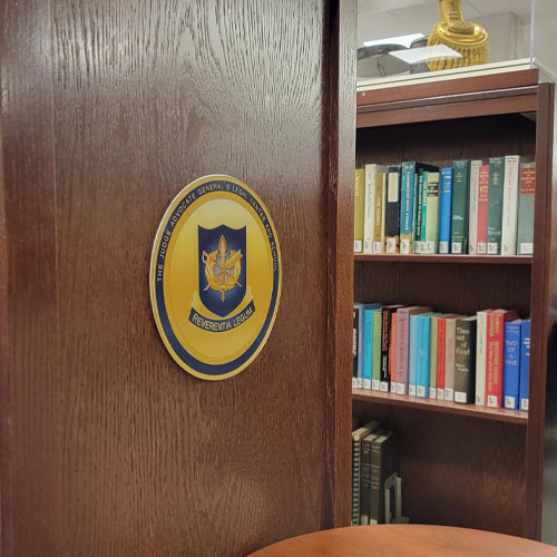 Books on a library shelf